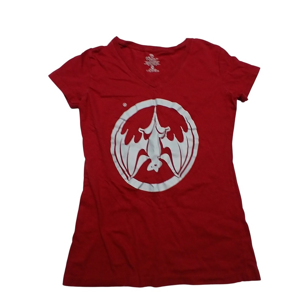 Bacardi Bat Logo V Neck T‎ Shirt Red Medium Women's flaw see in pics